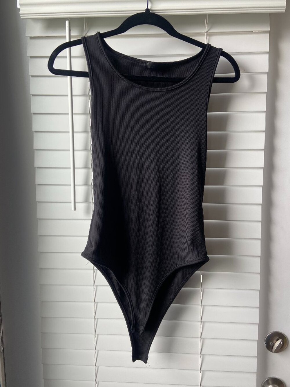 Black ribbed tank top scoop neck bodysuit